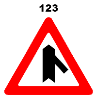 תמרור 123 התמזגות של כביש שבו זכות קדימה עם דרך צדדית מימין