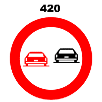 תמרור 420 אסור לעקוף או לעבור על פניו של רכב מנועי הנע על יותר משני גלגלים באותו כיוון נסיעה